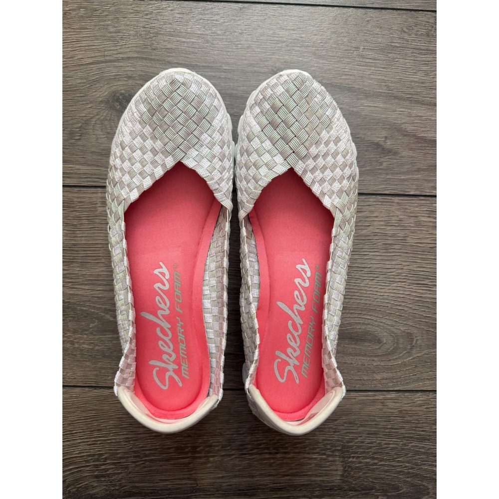 Skechers EZ Flex 2 Flighty Woven Ballet Flats Silver White 22691 Womens 6